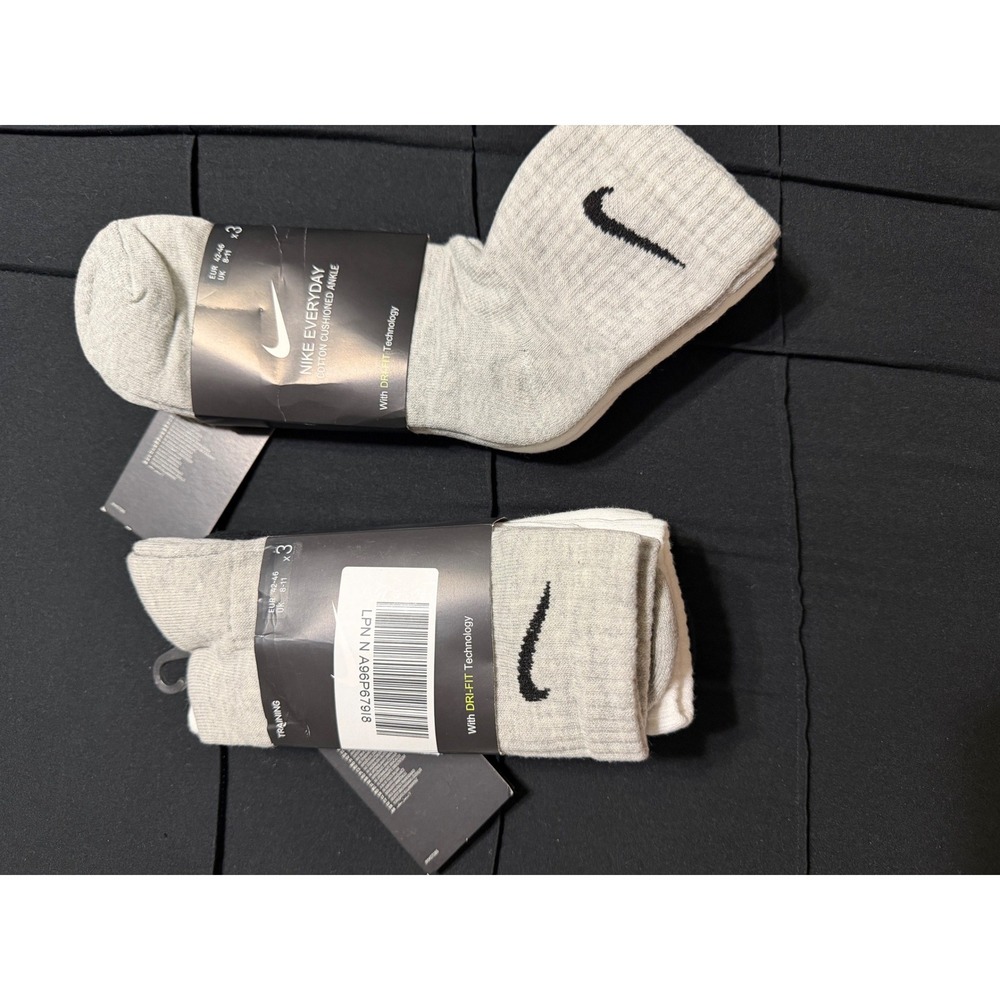Nike Everyday Cushioned Ankle Socks 6 Pair Pack L Dri-FIT Grey White Black